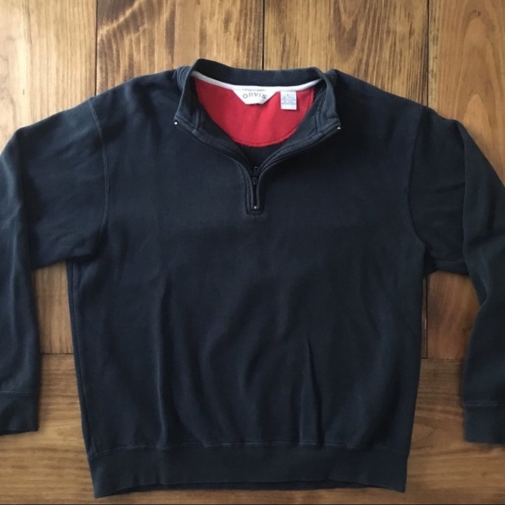 Orvis Mens Large Black 1/4 Zip Pullover